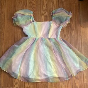 Pastel Rainbow Puff Sleeve Dress